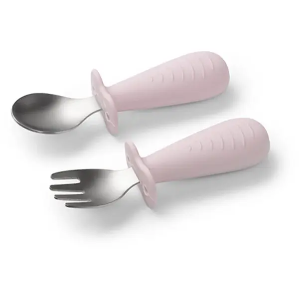 BabyOno Be Active Stainless Steel Spoon and Fork příbor pro děti Pink 12m+ 2 ks