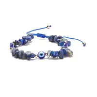 Natural Lapis Lazuli Chips & Resin Evil Eye Braided Bead Bracelet