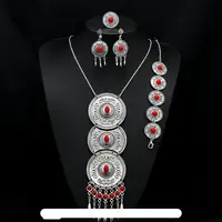 Flat Round Alloy with Resin Pendant Necklace & Stud Dangle Earring & Link Bracelet & Ring