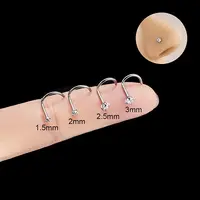 G23 Titanium Micro Pave Clear Cubic Zirconia Flat Round Fishtail Nose Rings