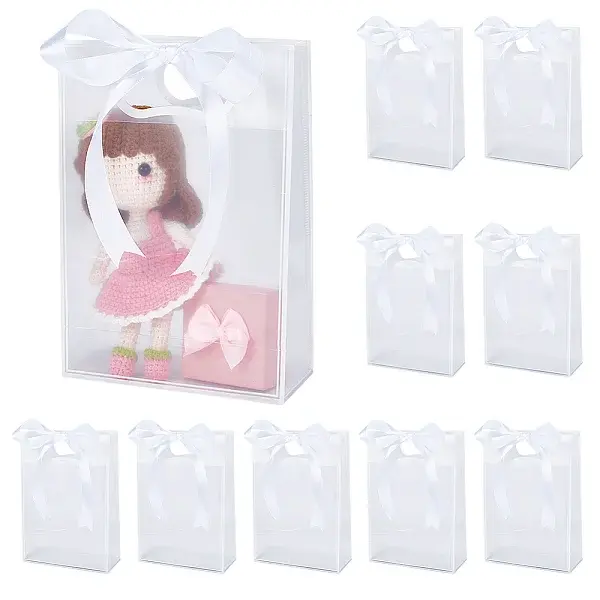 36Pcs Transparent Folding Plastic Gift Bags with Hole Handles