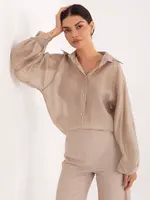 Béžová šifonová halenka s dlouhými rukávy