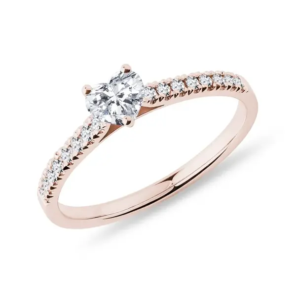 Romantický diamantový prsten se srdíčkem v růžovém zlatě KLENOTA