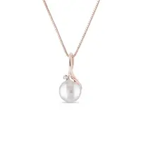 Náhrdelník se sladkovodní perlou a briliantem v růžovém zlatě KLENOTA