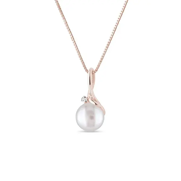 Náhrdelník se sladkovodní perlou a briliantem v růžovém zlatě KLENOTA