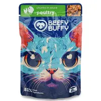 BEEFY BUFFY kapsičky pre mačky mäsové hydinové kúsky v omáčke 24x85g