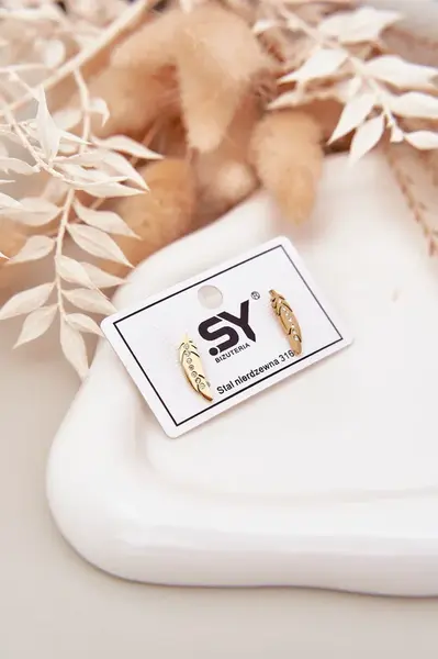 Zlaté náušnice Boto Leaf se zirkony