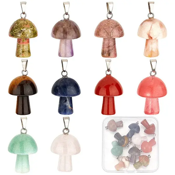 10Pcs 10 Style Natural & Synthetic Gemstone Pendants