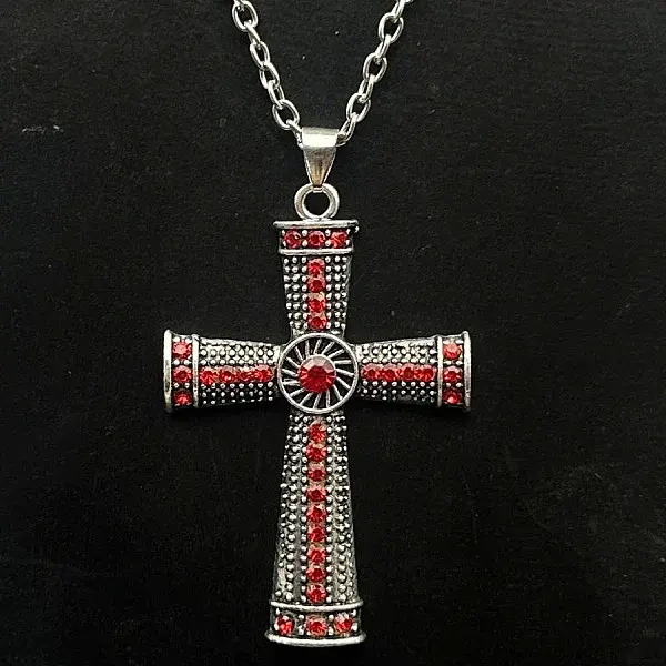 Platinum Alloy Rhinestone Cross Pendant Necklaces