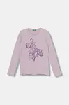 Dětské bavlněné tričko s dlouhým rukávem United Colors of Benetton fialová barva, 35RYC10QE