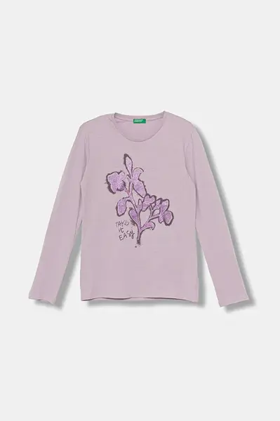 Dětské bavlněné tričko s dlouhým rukávem United Colors of Benetton fialová barva, 35RYC10QE