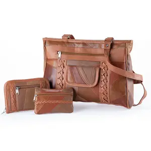 Dámská kabelka hnědý patchwork set 3 ks