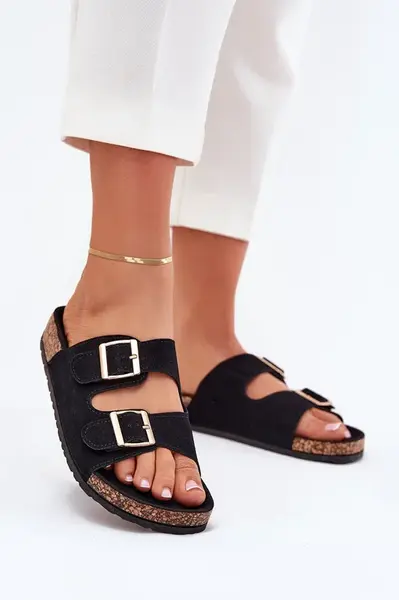 Boto Dámské Pantofle Se Zlatými Sponami A Prošíváním Černé Lunera