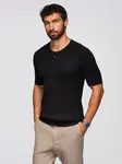 Ombre Men's knitted T-shirt with buttons at neckline - black