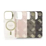 Zadní kryt Guess PC/TPU Electroplated Stand Camera Frame MagSafe s vyměnitelným pozadím pro Apple iPhone 16 Pro