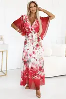 603-1 Airy wrap maxi dress with floral pattern – red roses