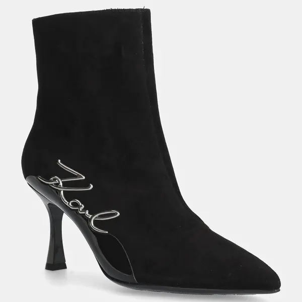 Semišové boty Karl Lagerfeld SIENNA dámské, černá barva, na podpatku, KL32744