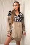 Velour dress with a camel leopard print