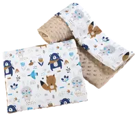 Medi Partners Quilt 75x100 + pillow 35x30 cotton + minky – Animals in the forest + beige minky