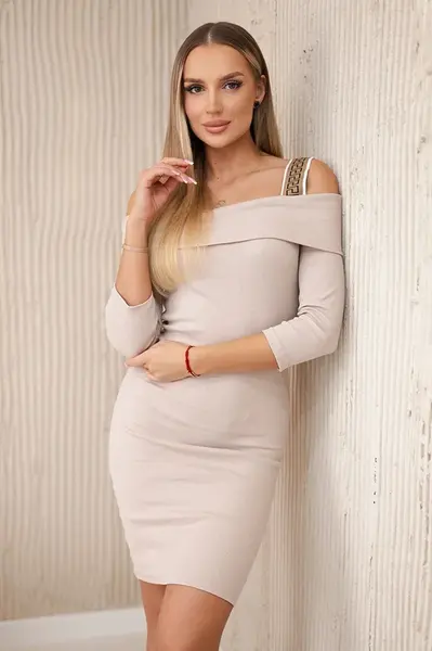 Dress with wide straps in beige
