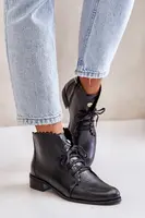 Zazoo 2964 Kožené Čižmy Na Plochosť Podpätku Čierne