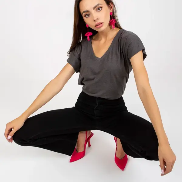 Dark gray cotton V-neck t-shirt BASIC