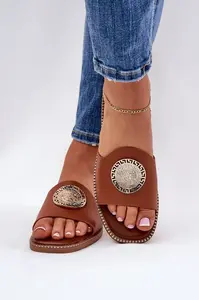 Boto Eko Kožené Papuče Na Plochom Opätku S Ozdobou Camel Tatereia