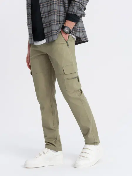 Ombre Men's STRAIGHT LEG cargo pants with zippered pockets - olive