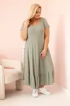 Kesi Włoski Dámske šaty plus size s krátkym rukávom a volánom z ľahkej viskózy khaki