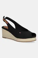 Sandály Tommy Hilfiger FLAG MID WEDGE ESPAD SLINGBACK černá barva, FW0FW08595