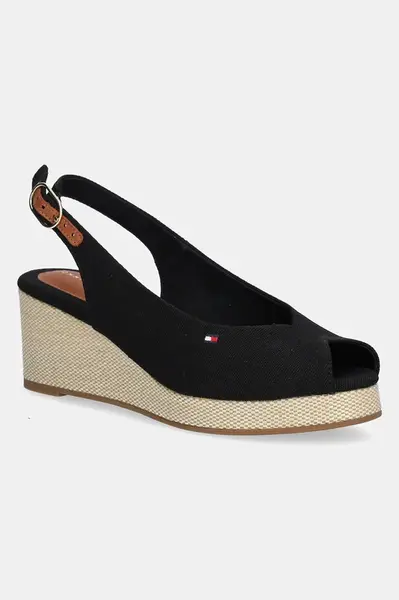 Sandály Tommy Hilfiger FLAG MID WEDGE ESPAD SLINGBACK černá barva, FW0FW08595