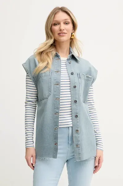 Džínová vesta Liviana Conti modrá barva, L5SY50