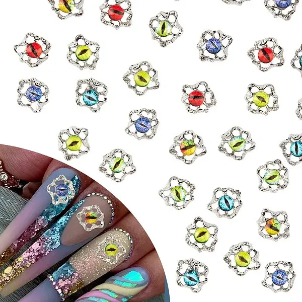 30Pcs 6 Colors Evil Eye Alloy Glass Cabochons