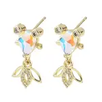 Brass Micro Pave Cubic Zirconia Fish Dangle Stud Earrings