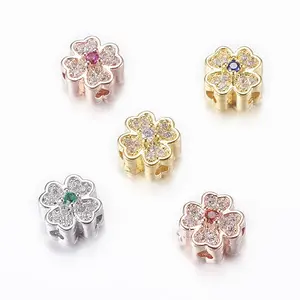 Rack Plating Brass Micro Pave Cubic Zirconia Beads