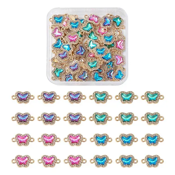 48Pcs 4 Colors Alloy Crystal Rhinestone Connector Charms