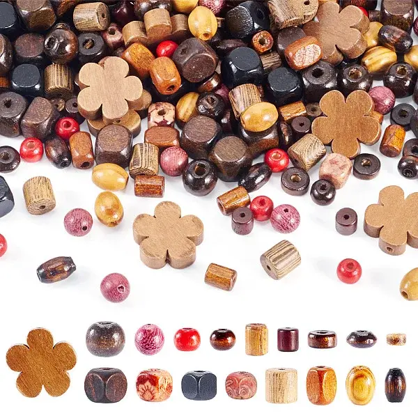 360Pcs 18 Styles Wood Beads