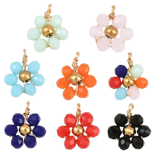 8Pcs 8 Colors Glass with 304 Stainless Steel Pendants