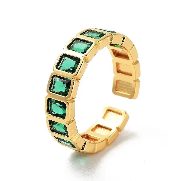 Rectangle Brass Micro Pave Cubic Zirconia Open Cuff Ring for Women
