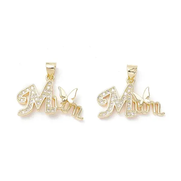 Mother's Day Theme Brass Micro Pave Clear Cubic Zirconia Pendants