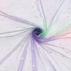 Tie Dye Silver Star Polyester Mesh Tulle Fabric