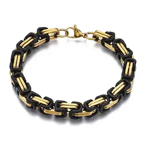 Ion Plating(IP) Two Tone 201 Stainless Steel Byzantine Chain Bracelets