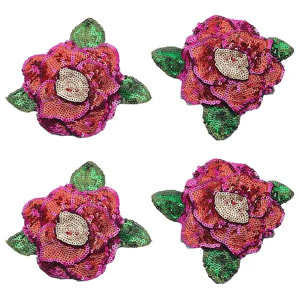 4Pcs Flower Paillette Cloth Sew on Appliques