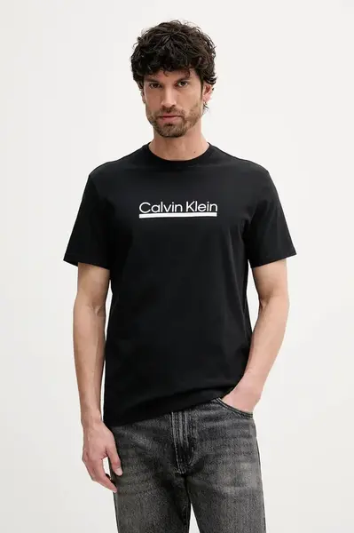 Bavlněné tričko Calvin Klein pánské, černá barva, s potiskem, LV04RC852G