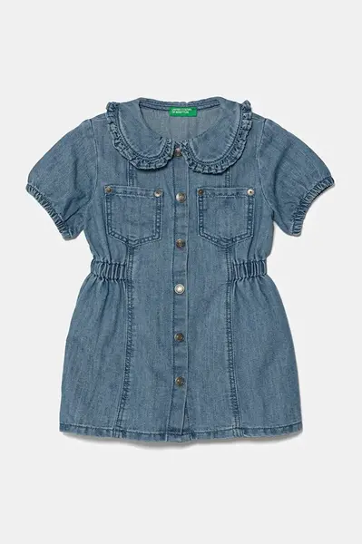 Dětské riflové šaty United Colors of Benetton modrá barva, mini, 41DWGV029