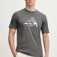 Bavlněné tričko adidas Camo Logo pánské, šedá barva, s potiskem, KA7130