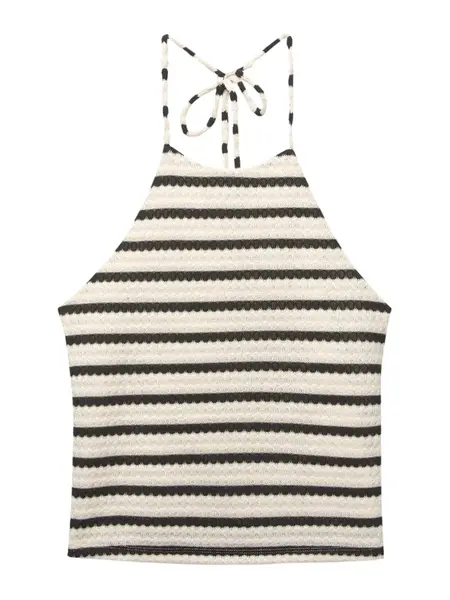 Pull&Bear Vyšívaný top  čierna / prírodná biela