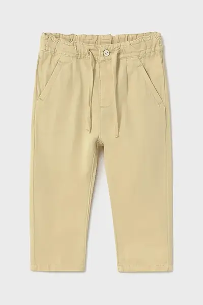 Kalhoty s lněnou směsí pro děti Mayoral relaxed fit zelená barva, hladké, 1580