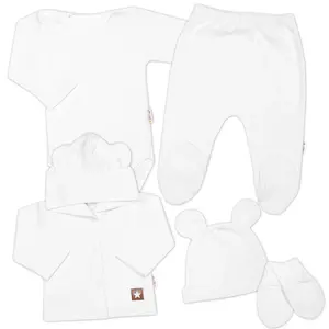 Baby Nellys Žebrovaná sada, Star 5D, body, polodupačky, kabátek, čepička- bílá, 62