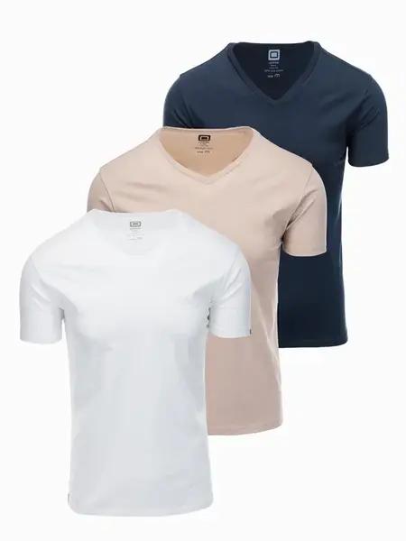 Ombre BASIC men's cotton V-neck T-shirt set - white/sand/green